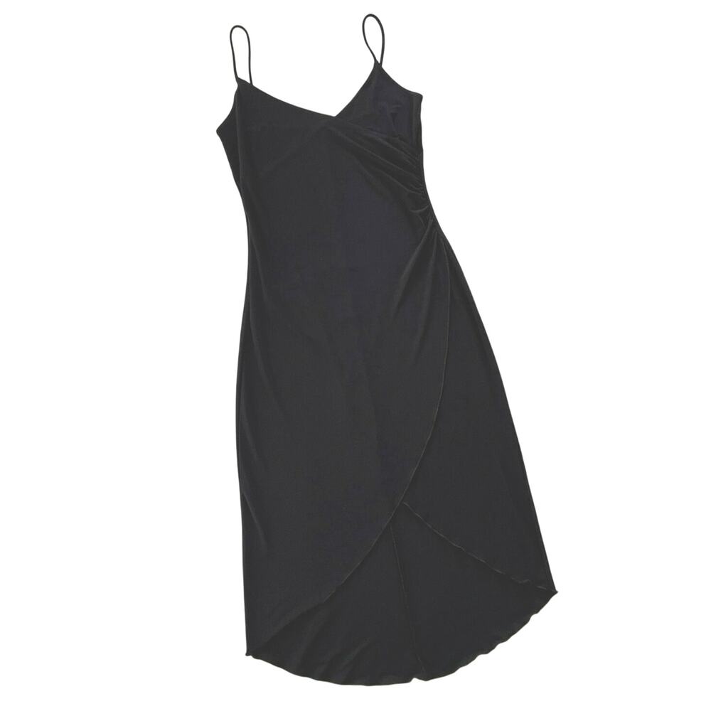 Vintage Wet Seal Faux Wrap Dress Womens Size M Black Strappy Asymmetric Midi